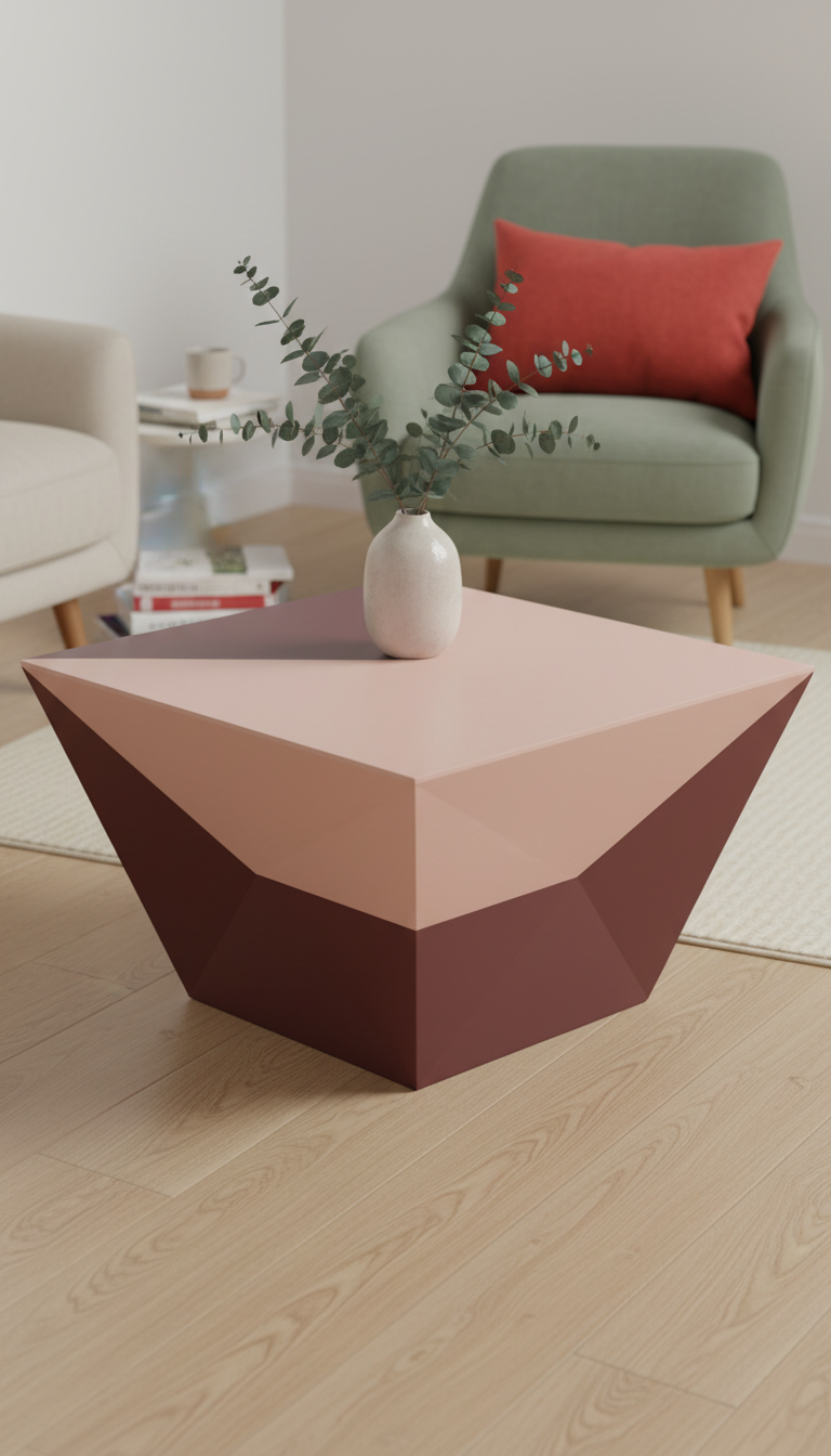 Geometric Lacquered Coffee Table With Brass Inlay