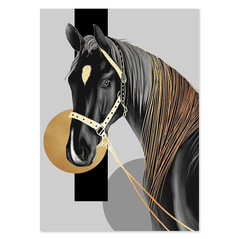 Modern Black Horse Gold HD Posters Canvas Wall Art Painting Print and Picture for Living Room Gallery Interior Home Decorative