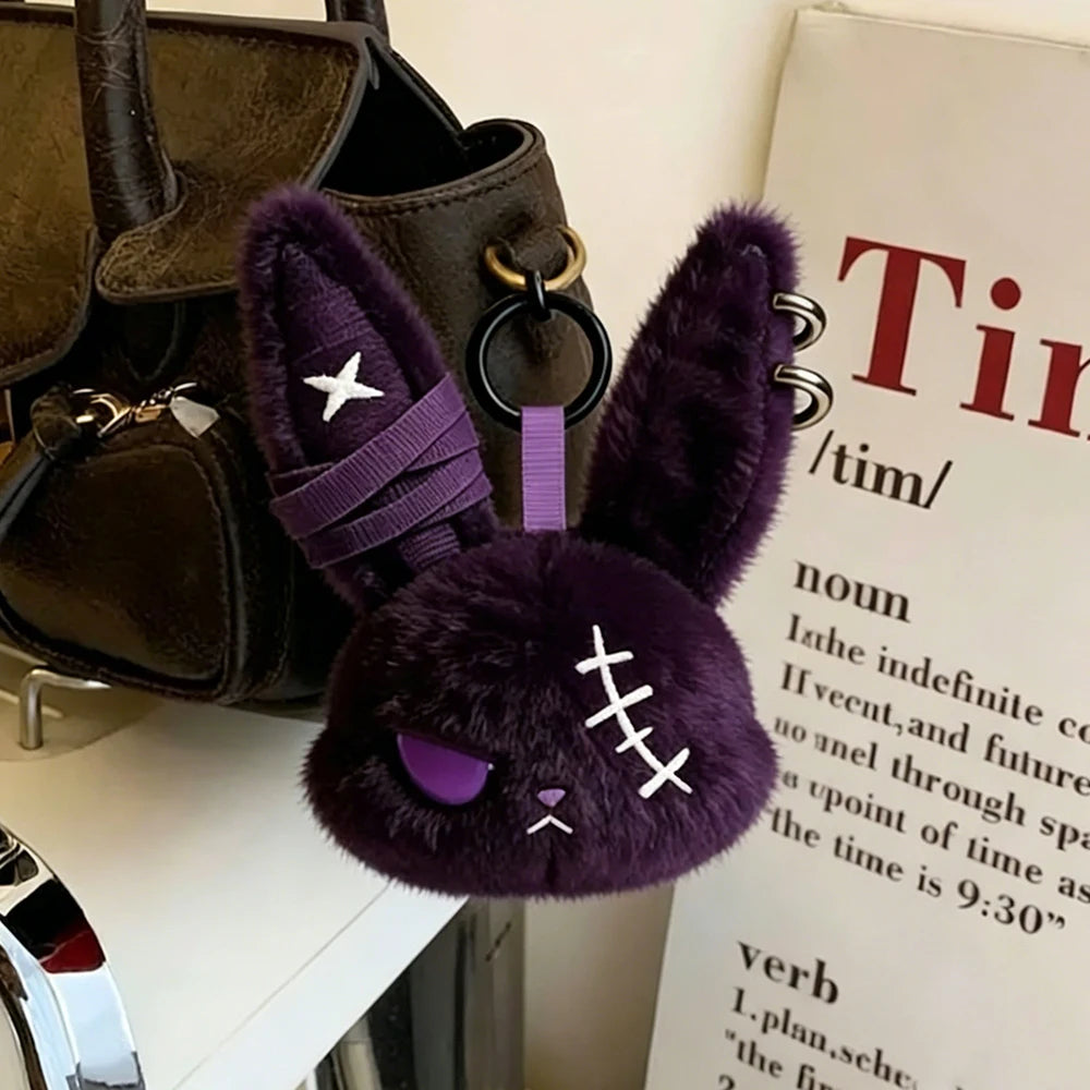 Hot Gothic Bunny Plush Keychain RabbitBag Charm with Bandage Desian Kawaii Key Ring Pendant Car Bag Ornament  Gift To