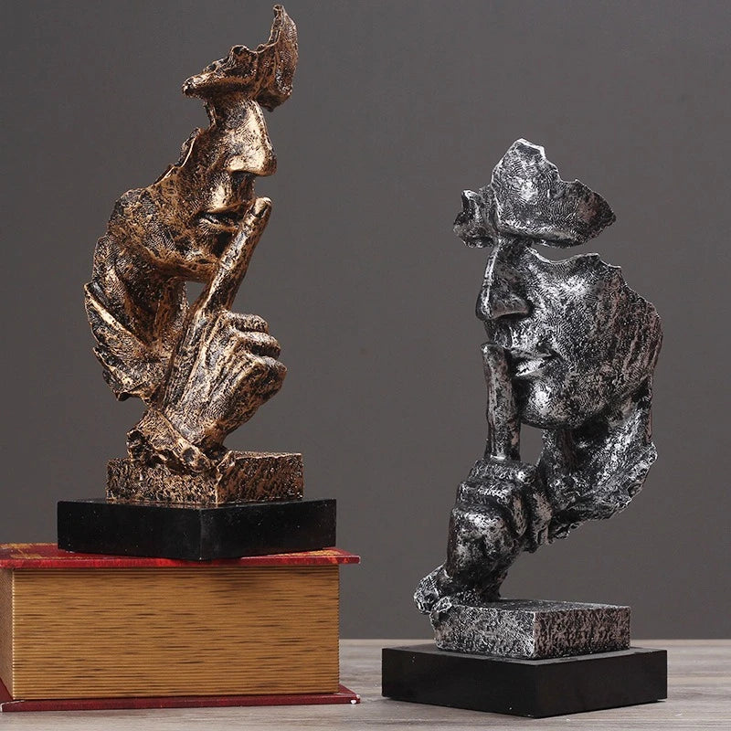 Extra Big Silence Is Golden Abstract Figurine Statue, Nordic Style Resin Sculpture Home Office Living Room Decor Creative Gift