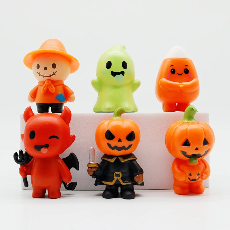 24Pcs Cute Mini Halloween Pumpkin Resin Statues Witch Devil Figure Model Statue Collection Desktop Decoration Ornament Toys Gif