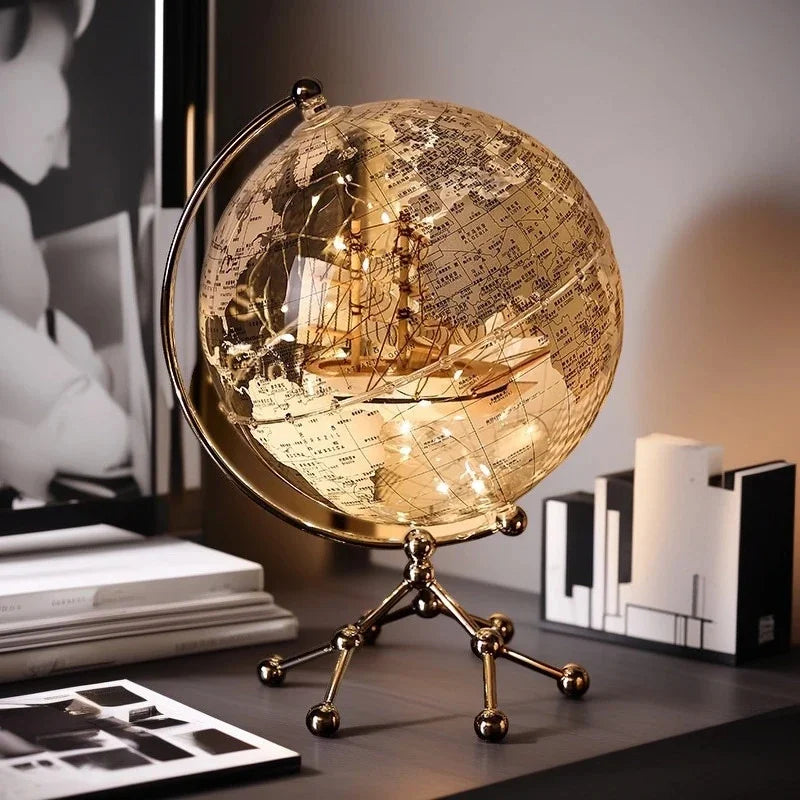 Luxury Modern Globe Ornament With Sailboat Accent, Elegant Metal Sculpture For Living Room TV Stand Wine Cabinet Office Desk