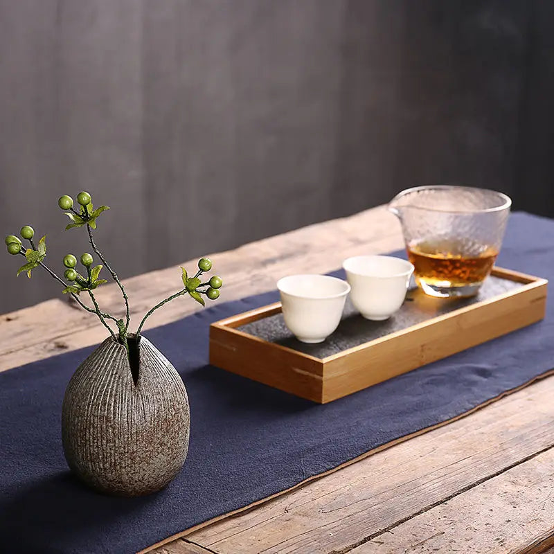 Creative Ceramic Handmade Desktop Decoration Ceramic Small Flower Vase Home Retro Hydroponic Vase Japanese Style Zen Vase LF328
