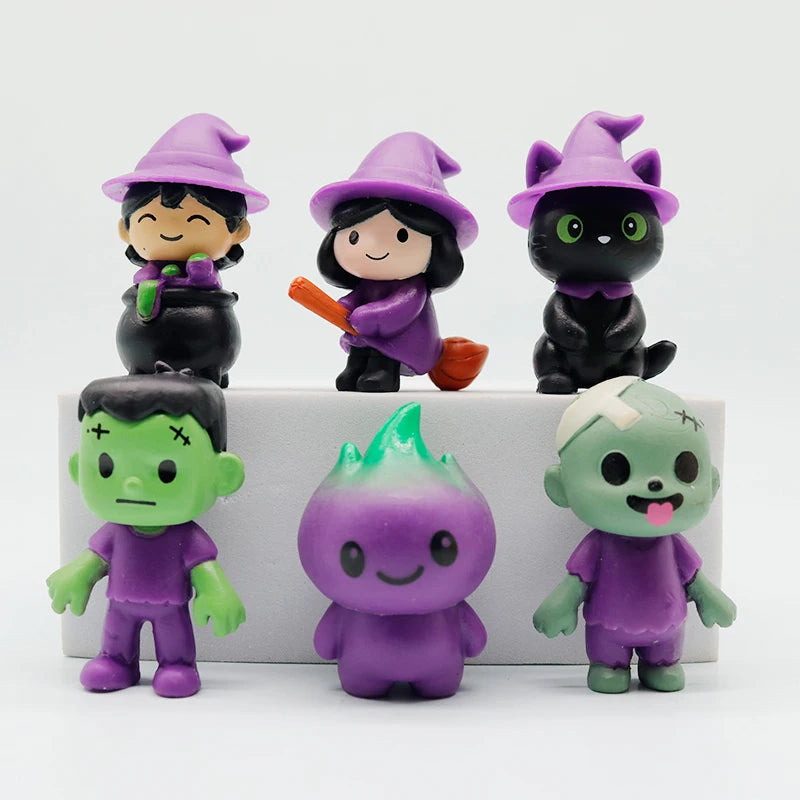 24Pcs Cute Mini Halloween Pumpkin Resin Statues Witch Devil Figure Model Statue Collection Desktop Decoration Ornament Toys Gif