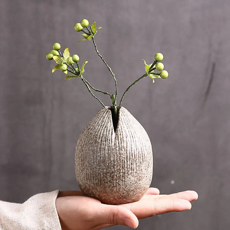 Creative Ceramic Handmade Desktop Decoration Ceramic Small Flower Vase Home Retro Hydroponic Vase Japanese Style Zen Vase LF328