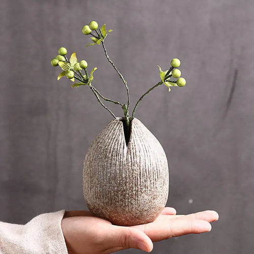 Creative Ceramic Handmade Desktop Decoration Ceramic Small Flower Vase Home Retro Hydroponic Vase Japanese Style Zen Vase LF328