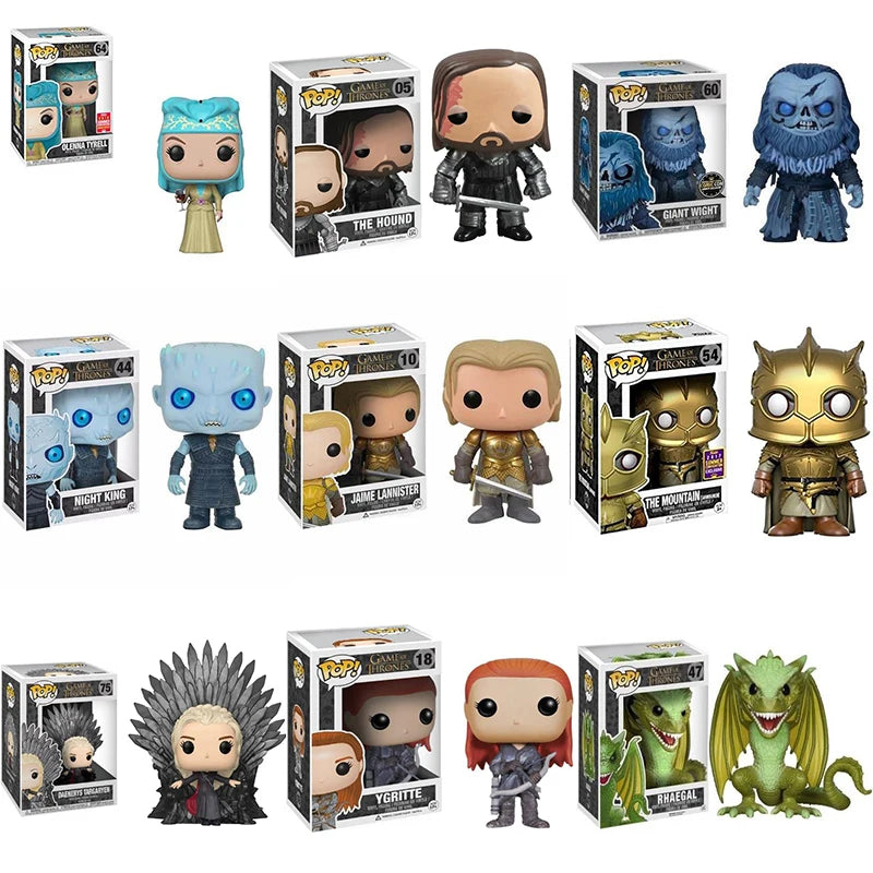 FUNKO POP Throne the Hound 05# Rhaegal 47# the Mountain 54# Olenna Tyrell 64# Daenerys Targaryen 75# Sansa Stark 28# Toys Gifts