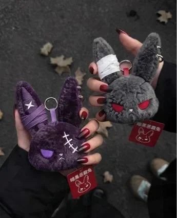 Hot Gothic Bunny Plush Keychain RabbitBag Charm with Bandage Desian Kawaii Key Ring Pendant Car Bag Ornament  Gift To