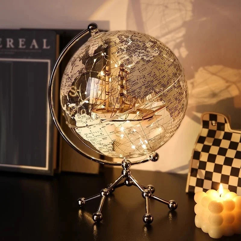 Luxury Modern Globe Ornament With Sailboat Accent, Elegant Metal Sculpture For Living Room TV Stand Wine Cabinet Office Desk