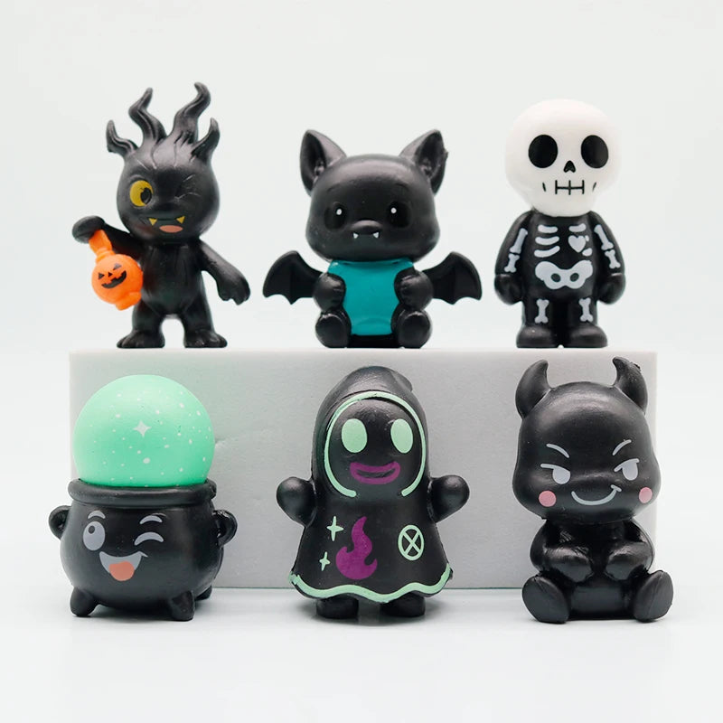 24Pcs Cute Mini Halloween Pumpkin Resin Statues Witch Devil Figure Model Statue Collection Desktop Decoration Ornament Toys Gif