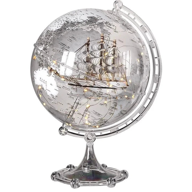 Luxury Modern Globe Ornament With Sailboat Accent, Elegant Metal Sculpture For Living Room TV Stand Wine Cabinet Office Desk
