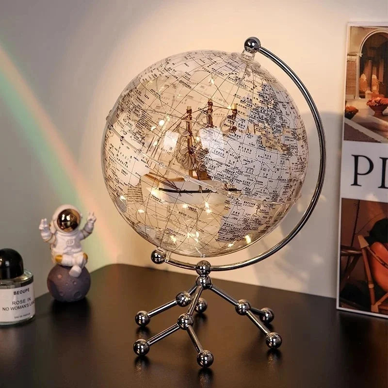 Luxury Modern Globe Ornament With Sailboat Accent, Elegant Metal Sculpture For Living Room TV Stand Wine Cabinet Office Desk