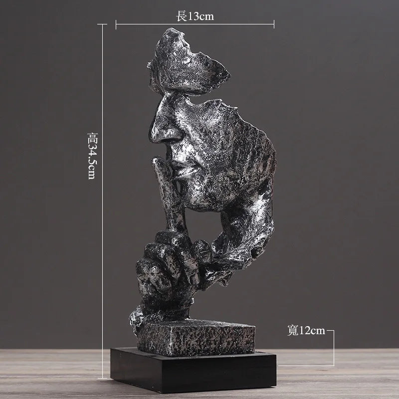 Extra Big Silence Is Golden Abstract Figurine Statue, Nordic Style Resin Sculpture Home Office Living Room Decor Creative Gift
