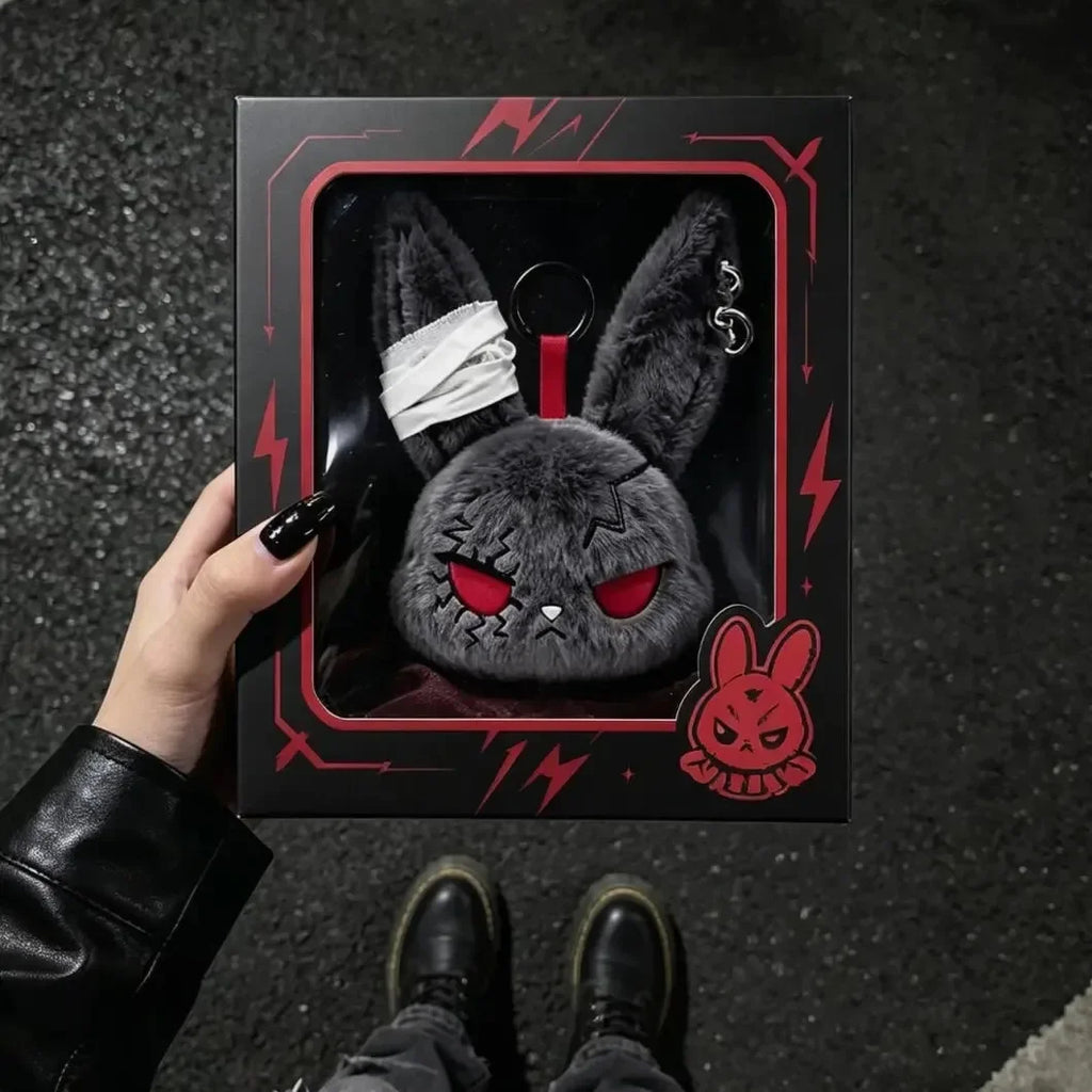 Hot Gothic Bunny Plush Keychain RabbitBag Charm with Bandage Desian Kawaii Key Ring Pendant Car Bag Ornament  Gift To