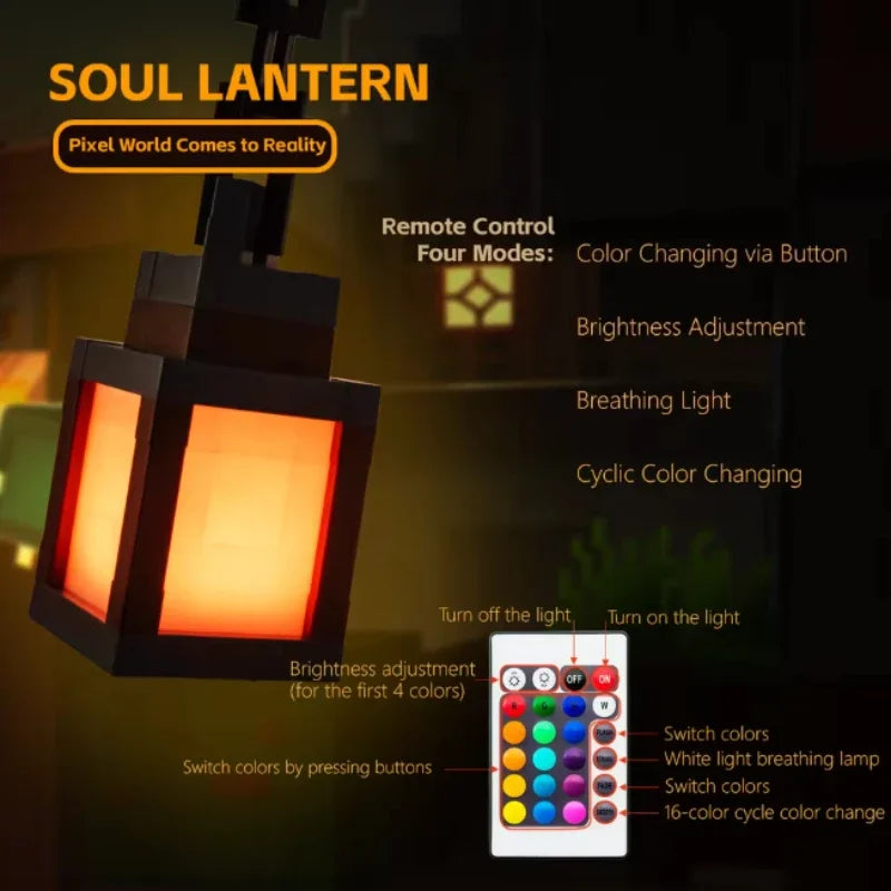 2026 MC Game Luminous Lantern Nightlight Surrounding Pixel Style Tabletop Ornament DIY Interior Atmosphere Light Creativity Toy