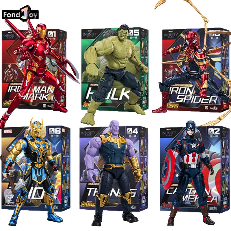 The Avengers Original Fondjoy Iron Man MK50 Iron Spider Thor Thanos Hulk Action Figure Model Movable Figurine Collection Kid Toy