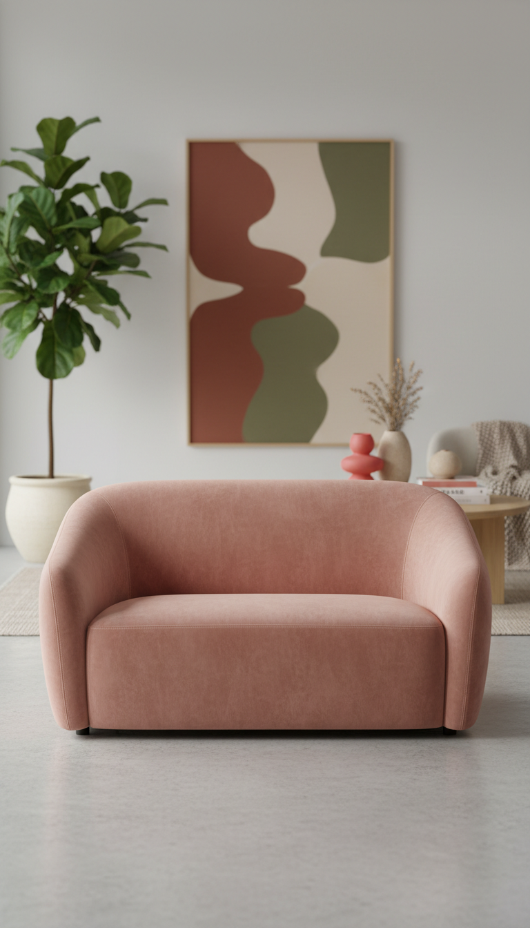 Sculptural Velvet Sofa With Channel Tufting